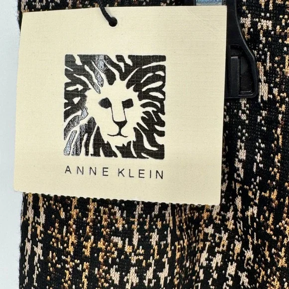 ANNE KLEIN Womens XXS Plaid Pants Black Gold Straight Leg Stretch Slim Fit New - Picture 8 of 15